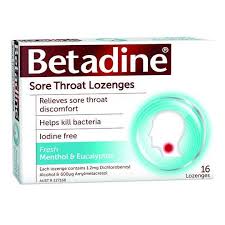 BETADINE Sore Throat Lozenges Menthol & Eucalyptus 16 (Expires 02/21)